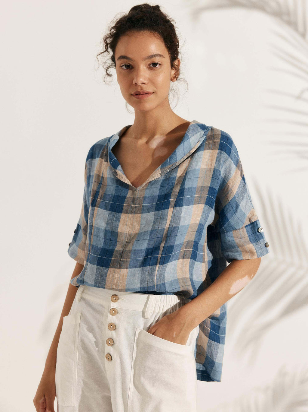 100% Linen V-Neck Short Sleeve Shirt SIERRA
