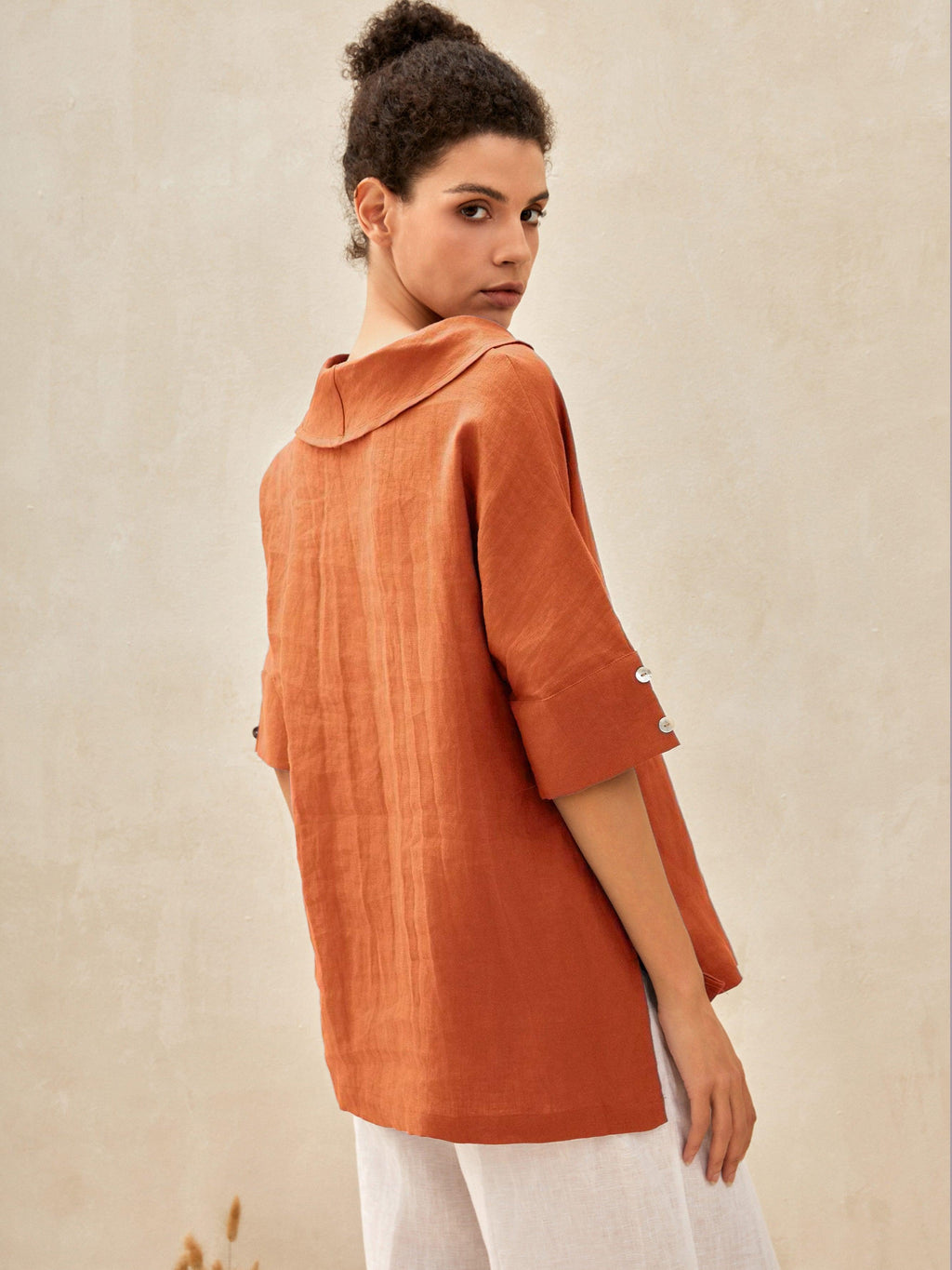 100% Linen V-Neck Short Sleeve Shirt SIERRA