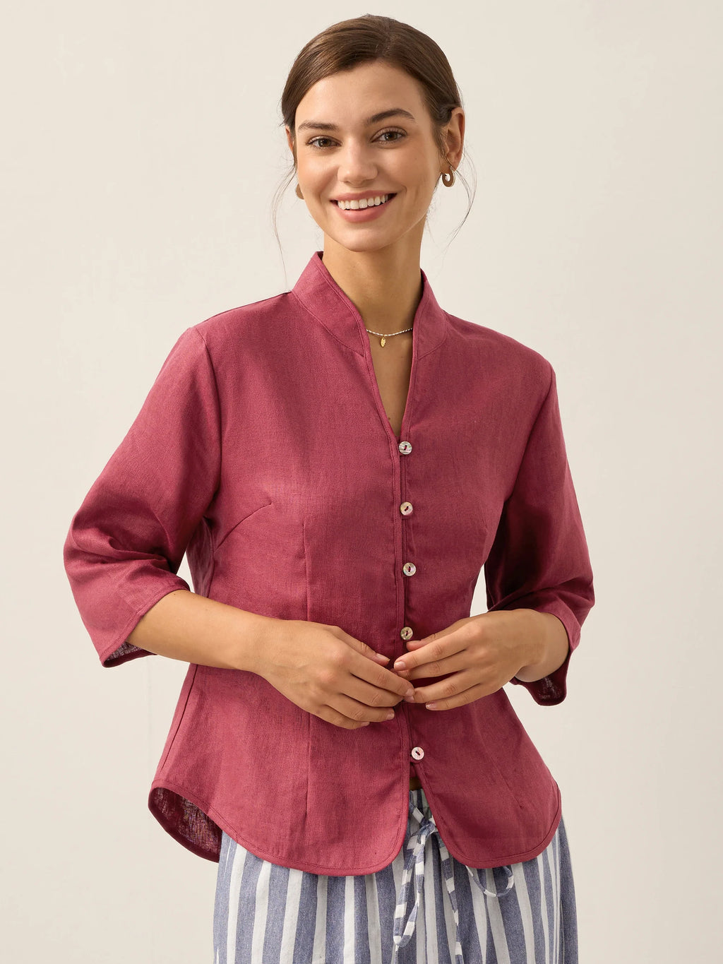 100% Linen Hand Button Fitted Jacket AMELIA