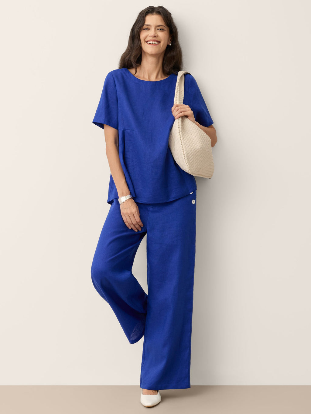 100% Linen Pleated Waist Relaxed Overtop FABIENNE