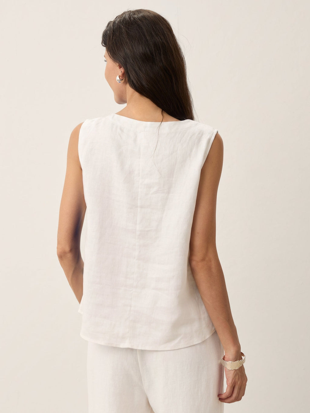 100% Linen Shell Button Detail Sleeveless Top GALATEA