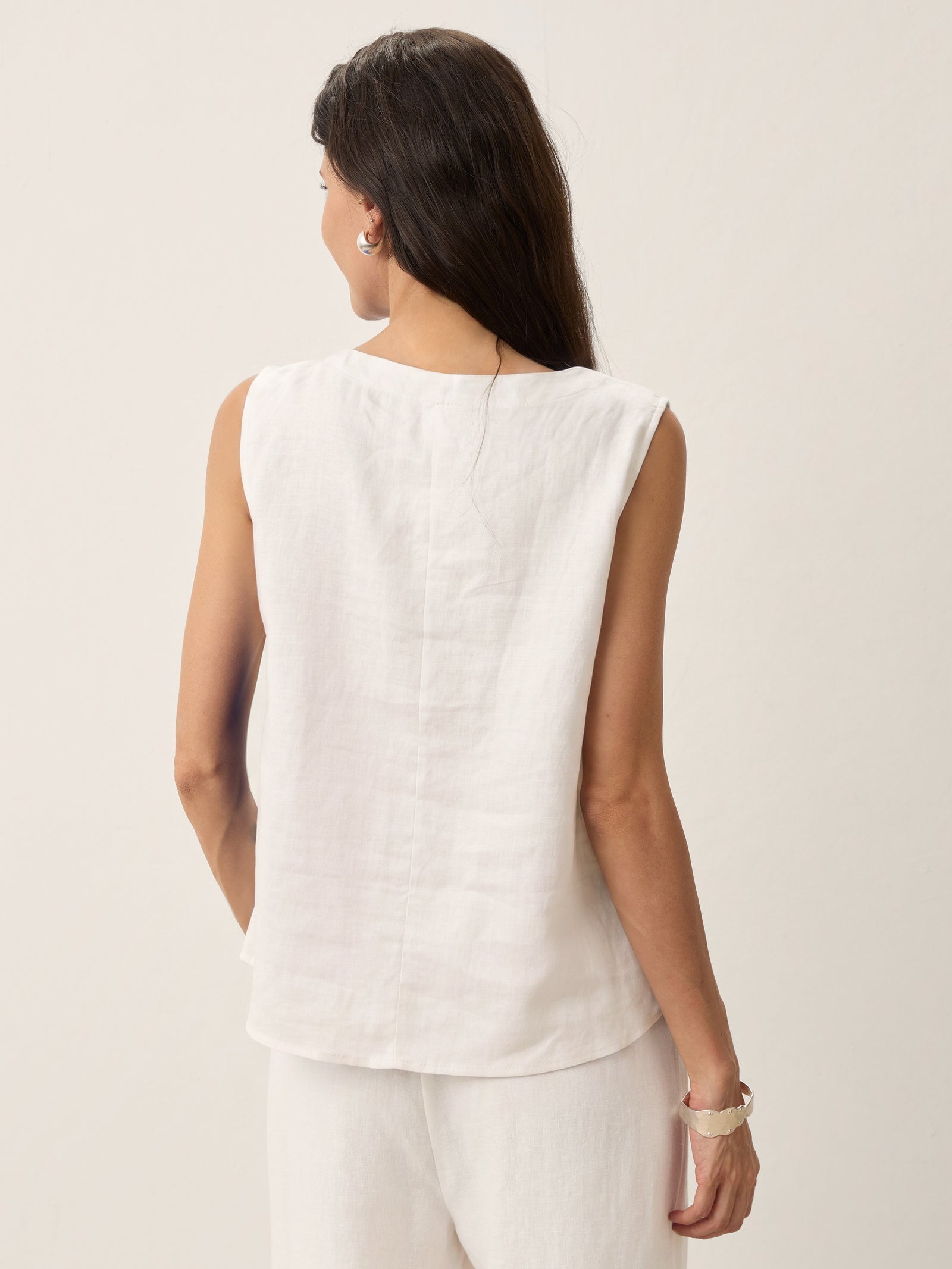 100% Linen Shell Button Detail Sleeveless Top GALATEA