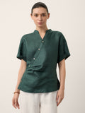100% Linen Wrap Front Elastic Waist Top BETTINA