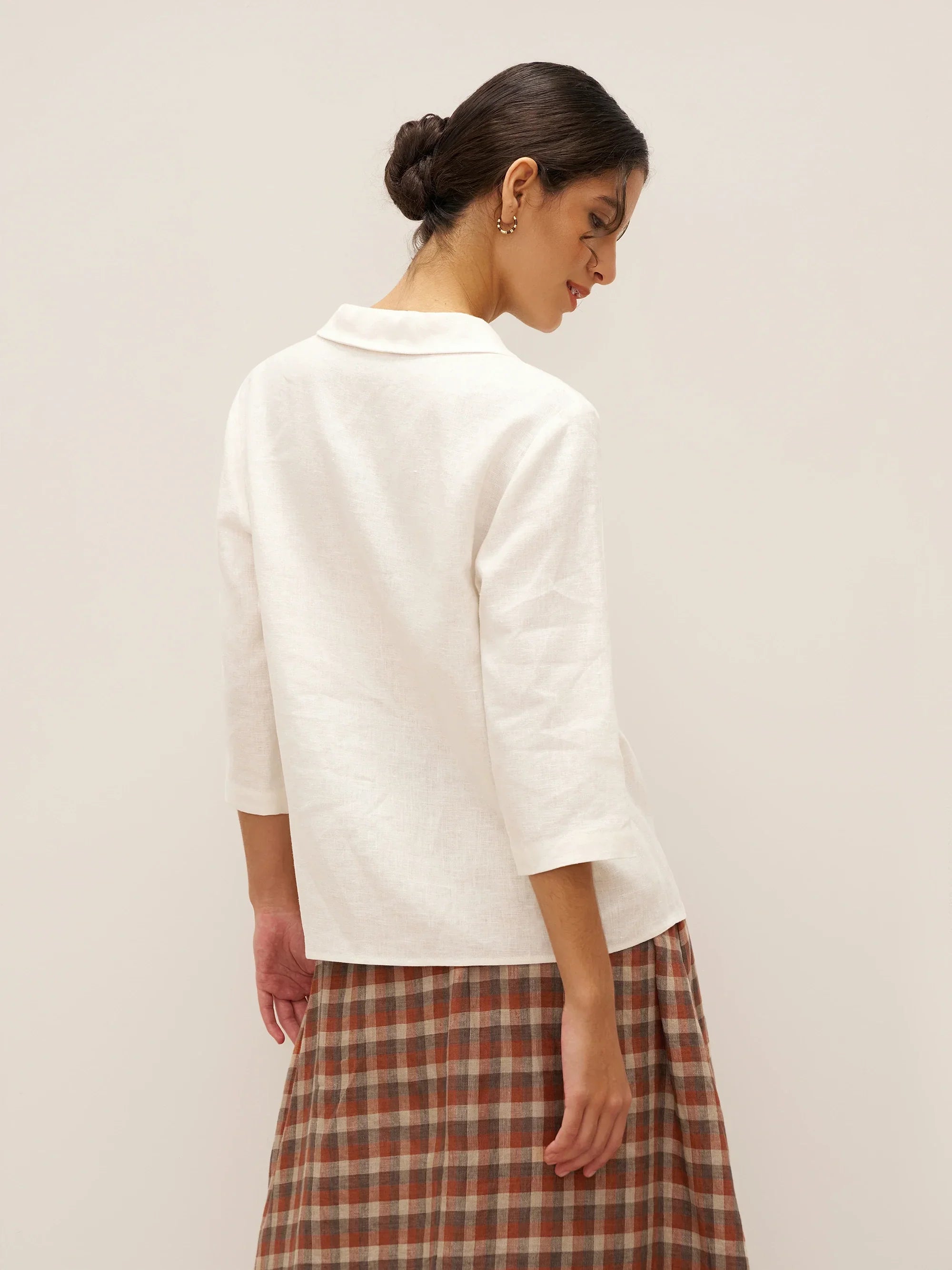 100% Linen Peter Pan Collar 3/4 Sleeve Shirt ASTRID