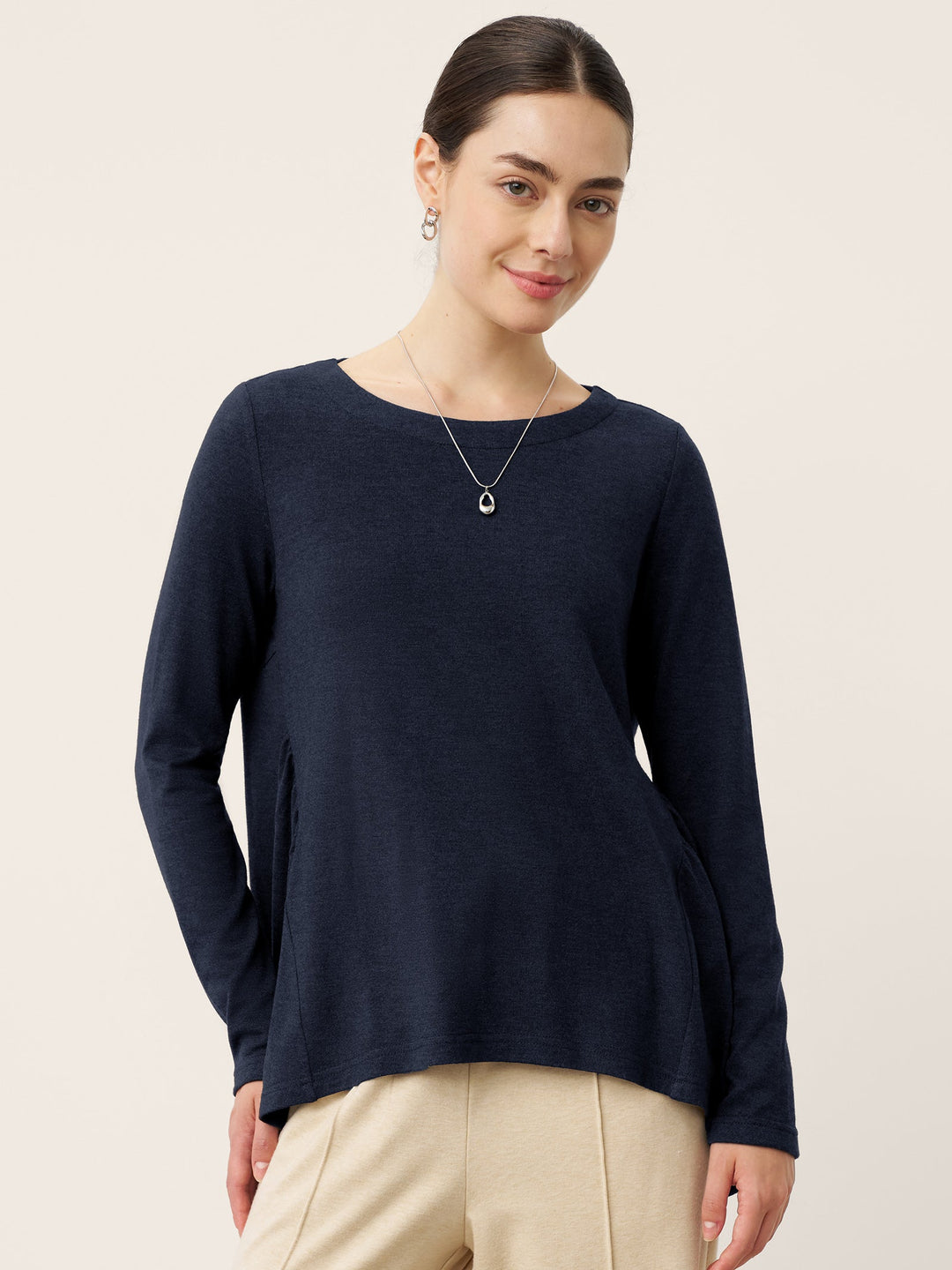Wool Panelled Ruched Asymmetric Hem Top KALISTA
