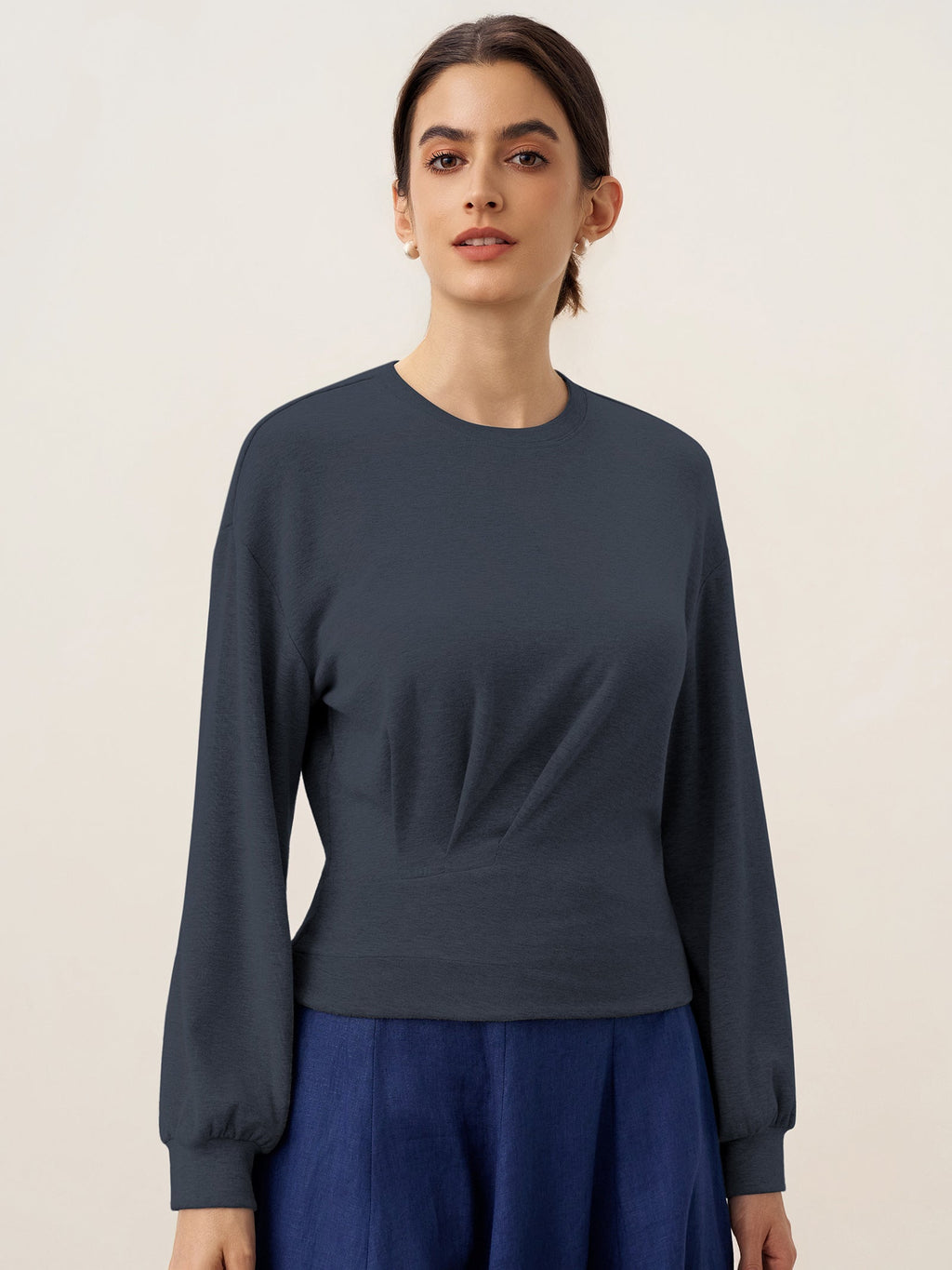 Asymmetric Ruched Stretch Knit Top CALLIOPE