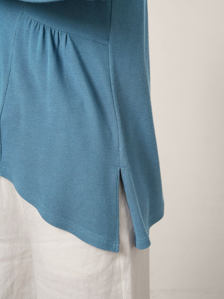 Wool-Blend Sweetheart Pleated Long Sleeve Top AMBER